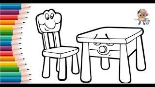 Coloring pages for kids CHAIR and TABLE. Cartoon-coloring. Learning colors.