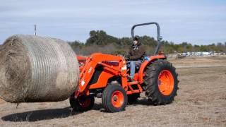 Demo of Used Kubota MX5100 Tractor Lifting a Round Bale