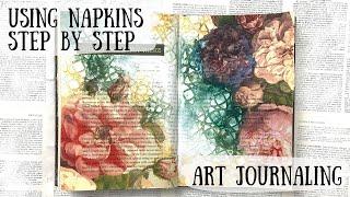 Art journaling with napkins & blending the background | Step by step