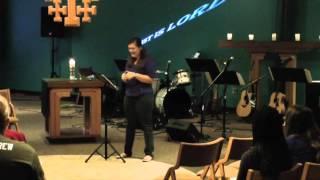 Rev. Madeline Mielke preaching in UIndy's McCleary Chapel, October 10, 2013