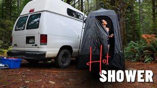 Hot shower in the backcountry | Van life camping