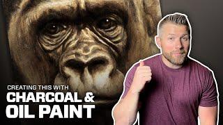 Gorilla Art Time Lapse - First Time Using Charcoal & Oil Paint Together