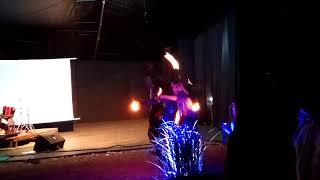 Igor Polivoda, Elena Gukina, Alexandra Skripkina & Kayatma projekt, fire performance in Jungle Dance