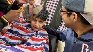 Chote Bhai Ko Takla Kar Diya  *ANGRY REACTION* Cute Boy Crying During Haircut ‼️