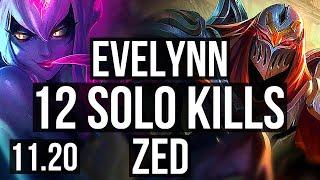 EVELYNN vs ZED (JUNGLE) | 12 solo kills, Legendary, 20/4/7, 400+ games | EUW Grandmaster | v11.20