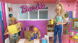 Barbie and Ken at Barbie Dream House with Barbie Sister Chelsea Doing Homework