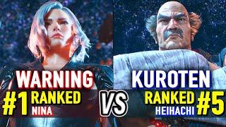 T8  WARNING (#1 Ranked Nina) vs KUROTEN (#5 Ranked Heihachi)  Tekken 8 High Level Gameplay