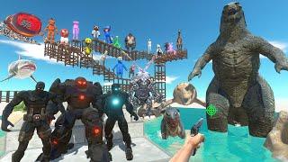 PARKOUR ZIG-ZAG and HUNTING GODZILLA and Rescues Black Superheroes - Animal Revolt Battle Simulator