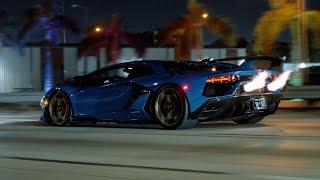 Lamborghini Aventador SVJ Night Drive & Flames | 4K