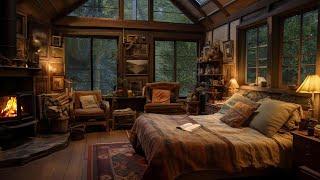 Cozy Rainy Forest RoomSoft Rain On Window and Fireplace Sounds for Deep Sleep, Heal Insomnia