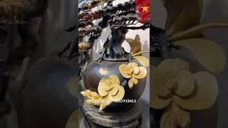Bình hoa Hồng, cây Tùng và Bình hoa Mai gỗ Mun hoa tinh tế và cuốn hút | Tượng gỗ Vương Thao