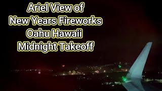 Oahu Hawaii Fireworks From Airplane, Aerial View on New Years Eve