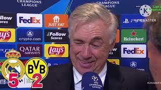 Reaccion de Carlo Ancelotti Real Madrid 5-2 Borussia Dortmund Goles de vinicius