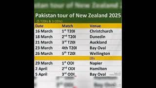 Pakistan tour Of New Zealand 2025 Schedule