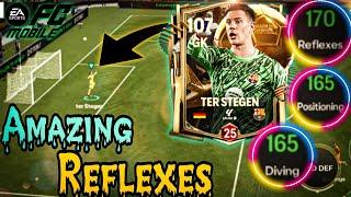 107 OVR TER STEGEN RED RANK REVIEW ️ || FULL DETAILS HOW IS PERFORMING IN EA FC MOBILE 25