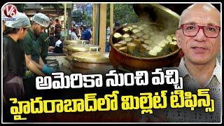 Man From USA Serves Best Millet Tiffins At JNTU Metro Station | Hyderabad | V6 News