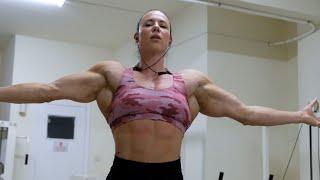 Tallest muscular woman flexing muscles