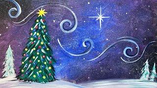 EP47- 'O' Christmas Tree' - easy Christmas tree, night sky acrylic painting tutorial for beginners