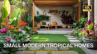 Sustainable Small Modern Tropical Homes with Lush Side Yard Garden and Backyard Landscaping Ideas