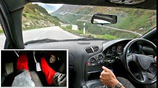 Mazda RX-7 FD JDM Grimselpass Swiss Alps mountain road driving In Car POV Pedal Cam Foot Cam