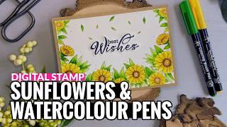 Colouring Sunflowers Using Watercolour Pens | Let's Colour