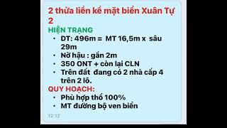 CẦN BÁN GẤP 2 THỬA LIỀN KỀ MẶT BIỂN XUÂN TỰ 2 - KKT VÂN PHONG GIÁ THẤP HƠN THỊ TRƯỜNG