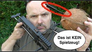 Spielzeug? Das ist tödlich! Schusstest mit Armbrust Stinger 2