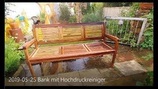 Gartenmöbel mit Hochdruckreiniger reinigen. Gartenbank Eukalyptus