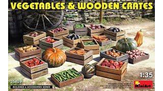 VEGETABLES IN WOODEN BOXES SCALE PLASTIC MODEL KIT Unboxing MINIART 35629 - 1/35