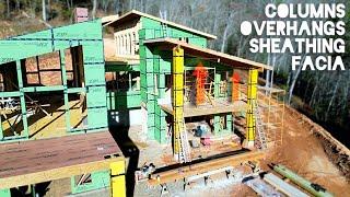 Construction of a MEGA sized Modern Home PT 60 | Massive Overhangs and Roof Sheathing