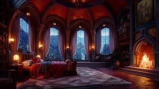 Thunderstorm Haven - Cozy Fireplace Rainy Night in a Majestic Castle Room | 12 Hours