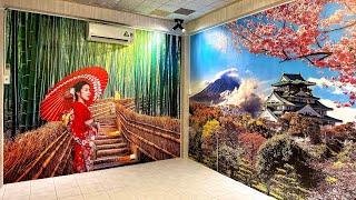 Tranh dán tường 3D trang trí 3 phòng VIP nhà hàng : Tranh Hầm Rượu, Tranh Nhật Bản, Tranh Trung Hoa