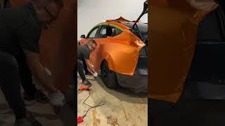 ASMR Tesla Side Wrap | Satin Chrome Orange Vinyl Satisfying Detail