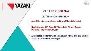 Yazaki Job Openings In Maraimalai Nagar