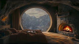 Cave Shelter from the Cold  Fireplace & Winter Storm ASMR for Deep Relaxation & Peace