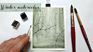 Delicate tree branches on blurred background painting »Easy watercolor tree techniques for beginners