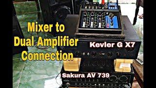 How To Connect Mixer To Dual Amplifier? Mixer MG-04BT Kevler GX 7, Sakura AV 739 , Mini Sound Set up