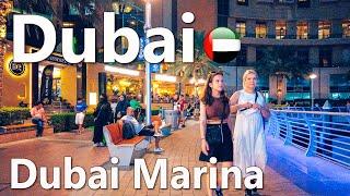 Nightlife Dubai Marina Walking Tour 4K