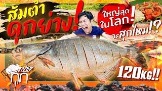 ส้มตำดุกย่างใหญ่ที่สุดในโลก!  ด้วยปลาบึกหัน 120KG ! คิดว่าจะสุกไหม!? [สาระตั้ม-Thumbntk]