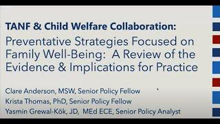 Preventative Services for Child Welfare Prevention lead by TANF programs