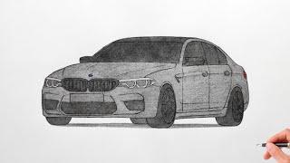 How to draw a BMW M5 F90 2018 / drawing bmw m 5 competition 2019 car