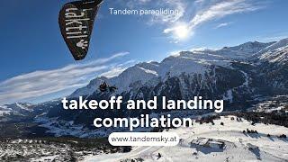 Takeoff and landings compilation. Tandem paragliding.