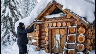 SURVIVE WINTER IN SMALL COZY LOG CABIN IN THE WOODS