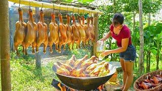 Harvesting Ducks and Cooking Whole Fried Duck | Selling at Countryside Market | Phương New Bushcraft