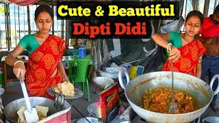 Cute & Beautiful Dipti Didi Working Hard and Selling Food On street | Indian Street Food