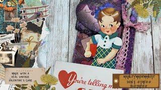 Mixed Media Vintage Valentine's Tag - With REAL Vintage Valentine's Cards