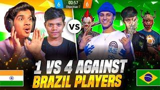 DHANUSH FF CHALLENGED ME|1 V 4 AGAINST BRAZIL PLAYERS  |FREE FIRE IN TELUGU| #freefire #cobra999