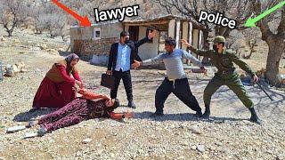 Tribal law: presence of police and lawyer defending Soheela's rights against her evil ex-husband