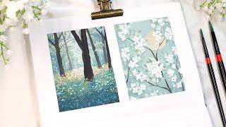  Easy Mini Gouache Painting Tutorial // Spring Forest & Flowers