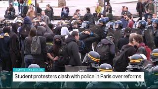 Student protesters clash with police over labour reforms in France